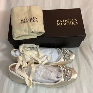 Badgley Mischka Embellished Ankle Wrap Ballet Flat